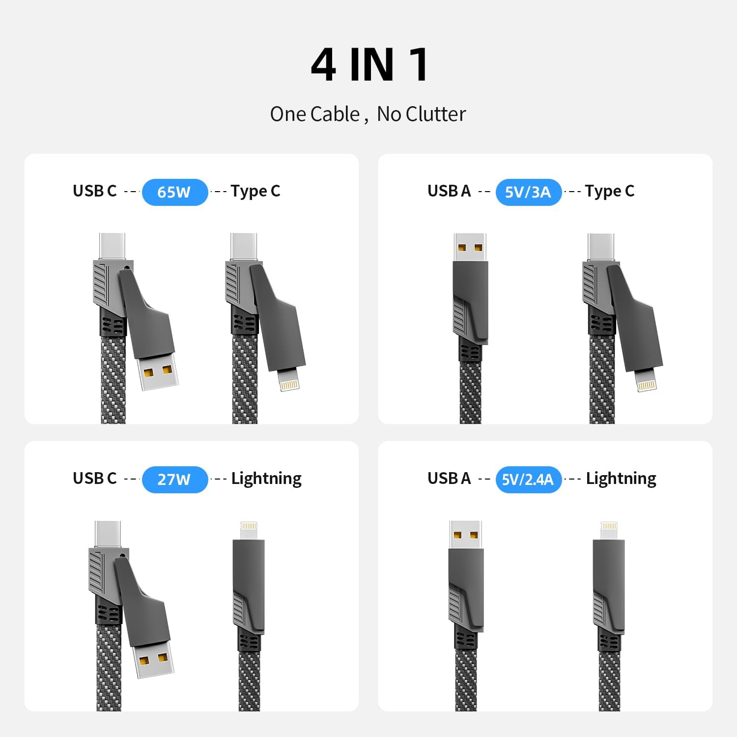 4 In 1 Fast Charging Cable l Long Charger 1.2metres